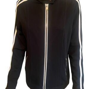 Vintage Neiman Marcus Black Track Jacket with White Stripe Detail L